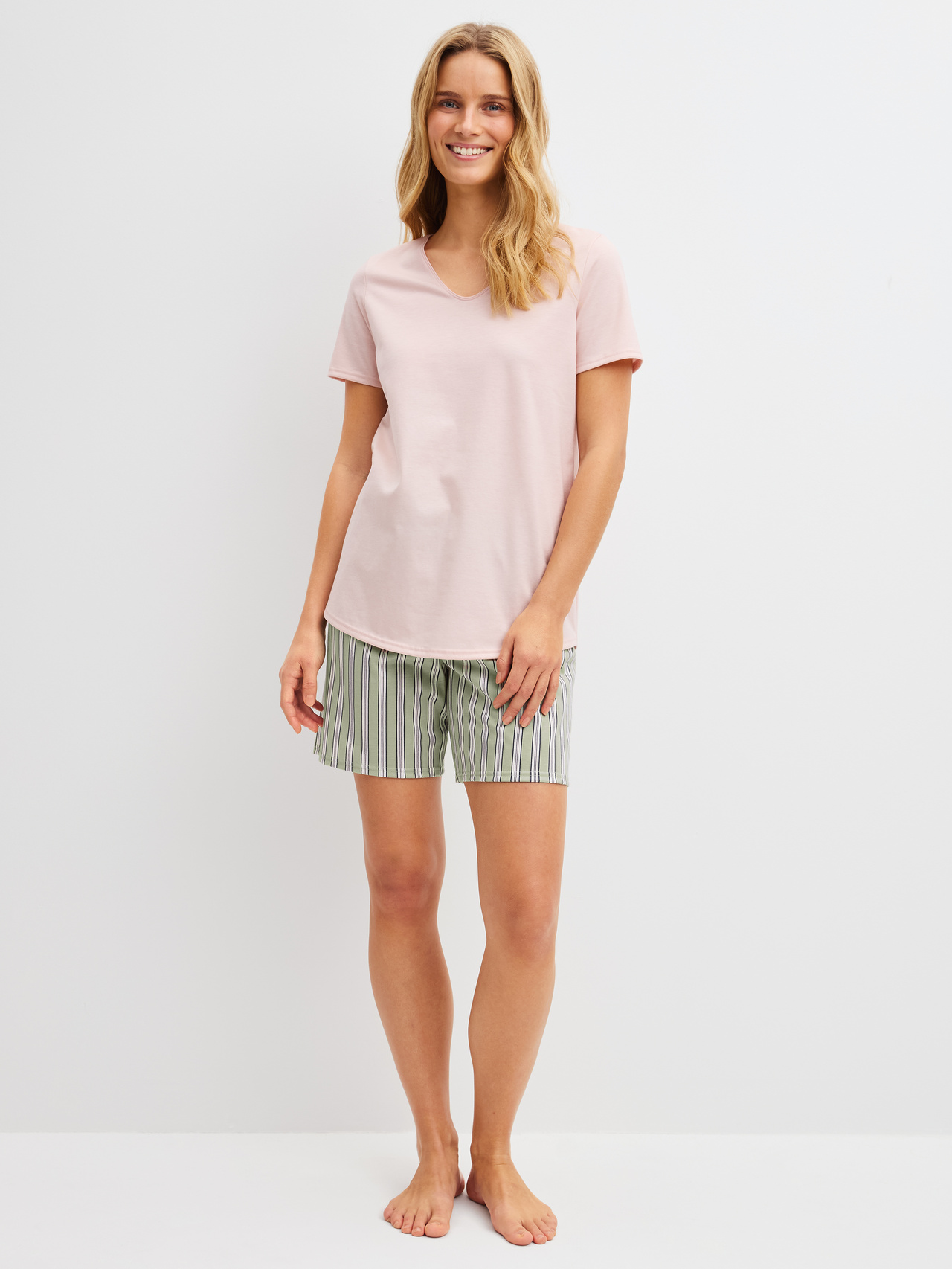 CALIDA Cotton Special Kurz-Pyjamafür Damen, XS, Grün,Rosa, Luftiger Komfort – sanft und leicht auf der Haut