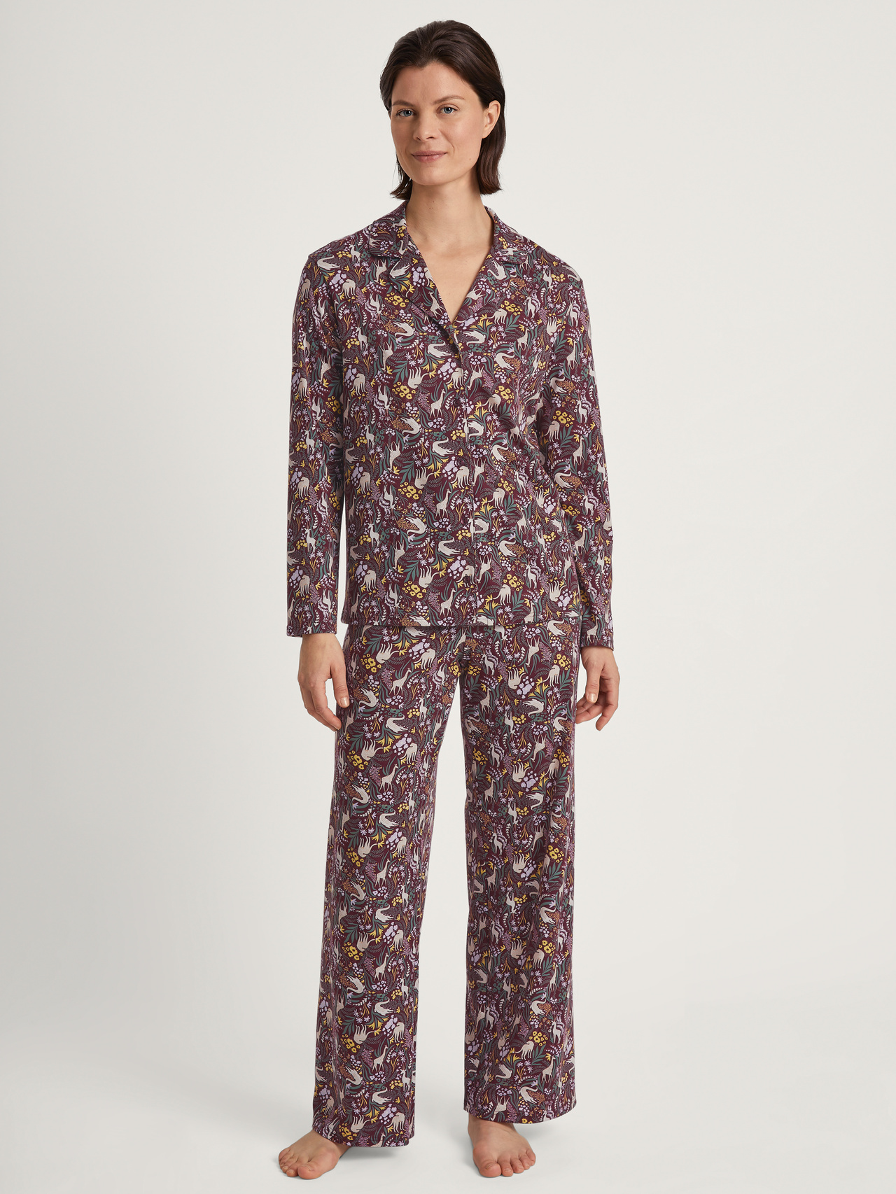 CALIDA African Dreams Pyjama mit Knöpfenfür Damen, XS, Rot, Hochwertiger, natürlicher Komfort durch reine Supima®-Baumwolle