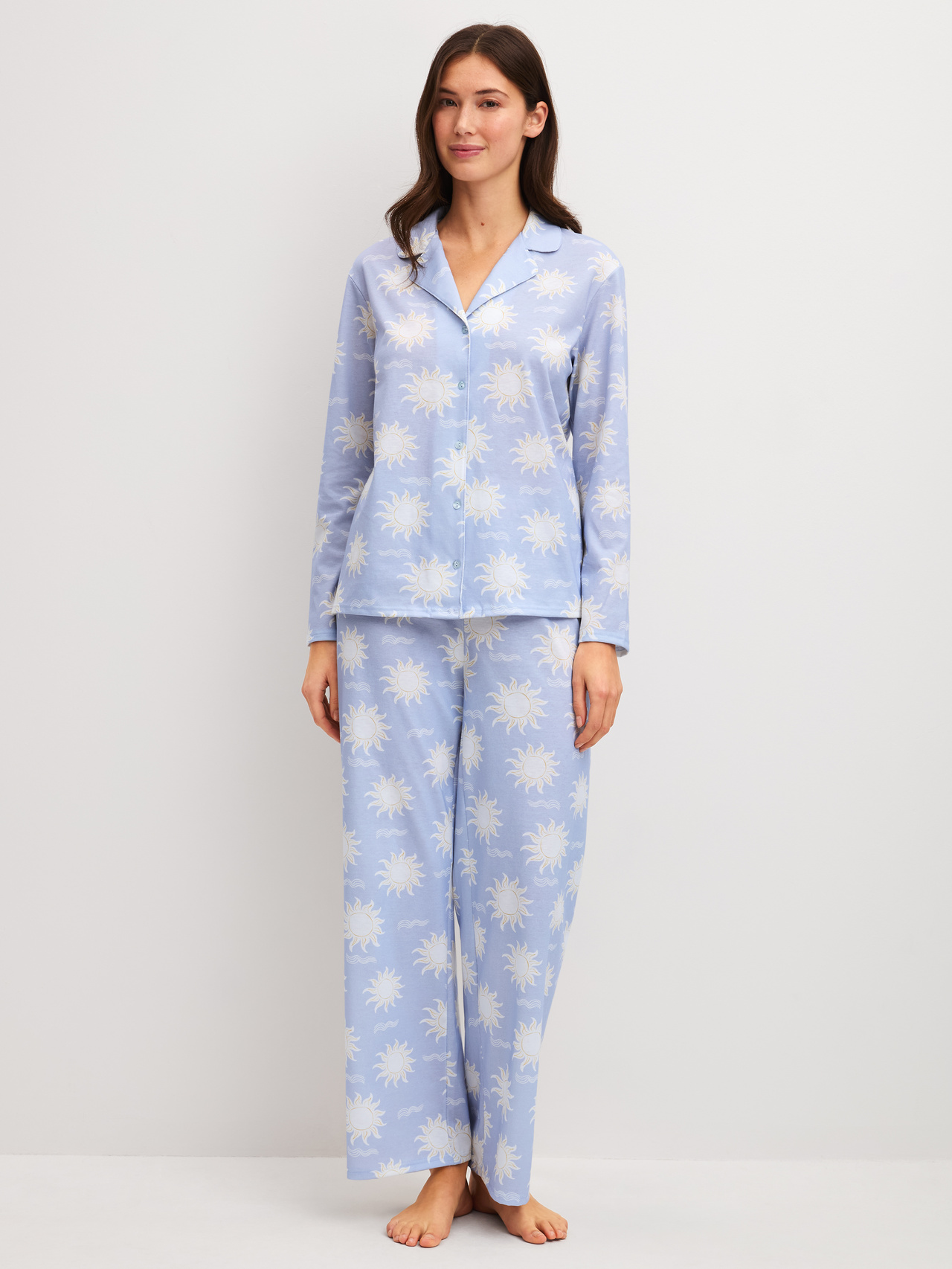 CALIDA EDITION 85 Pyjama mit Knöpfenfür Damen, XS, Blau, Vertraute Klassiker im Jubiläumsdesign