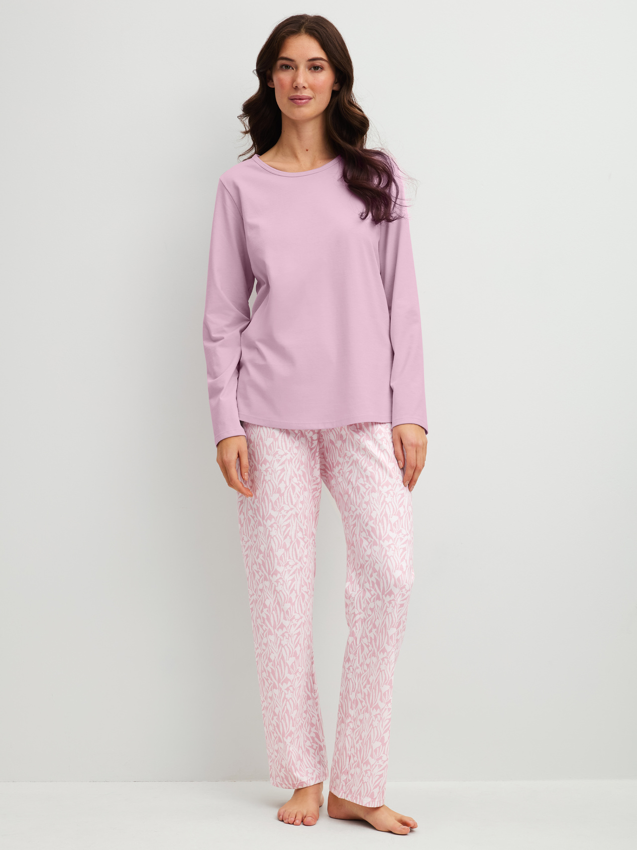 CALIDA Blooming Nights Pyjama, langfür Damen, L, Violett,Rosa,