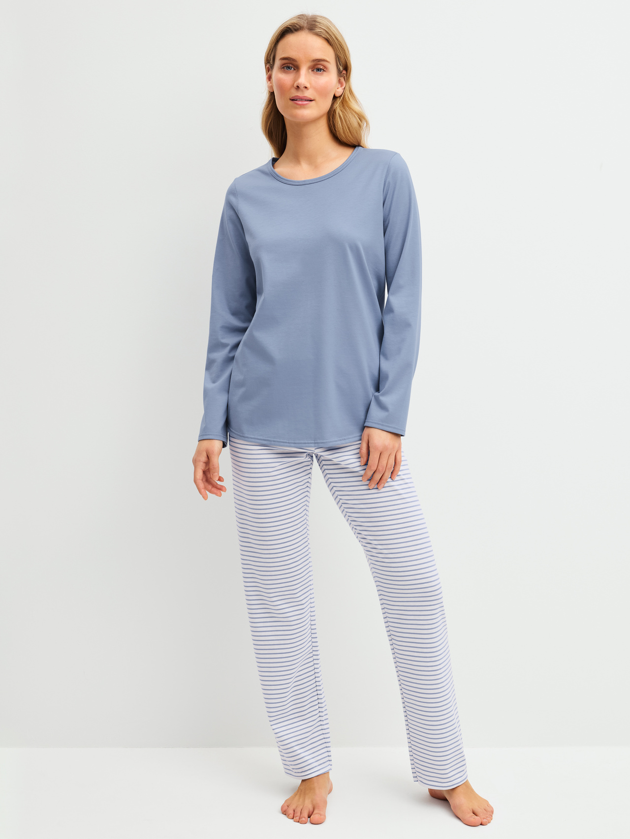 CALIDA Cotton Special Pyjama, langfür Damen, XS, Blau, Weiche Natürlichkeit – dein Lieblingspyjama für jeden Tag