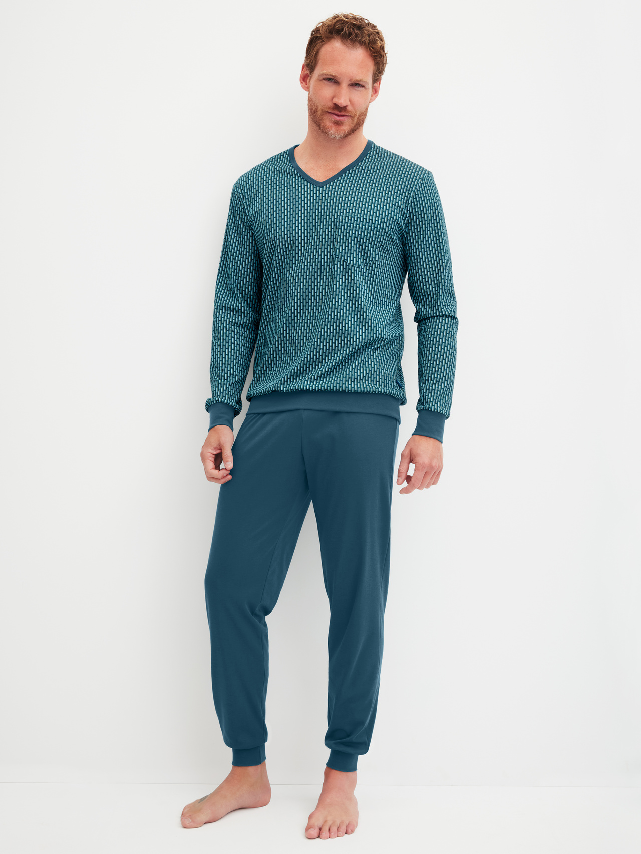 CALIDA Relax Streamline 1 Bündchen-Pyjamafür Herren, XXL, Türkis,Blau, Absoluter Komfort für jede Nacht