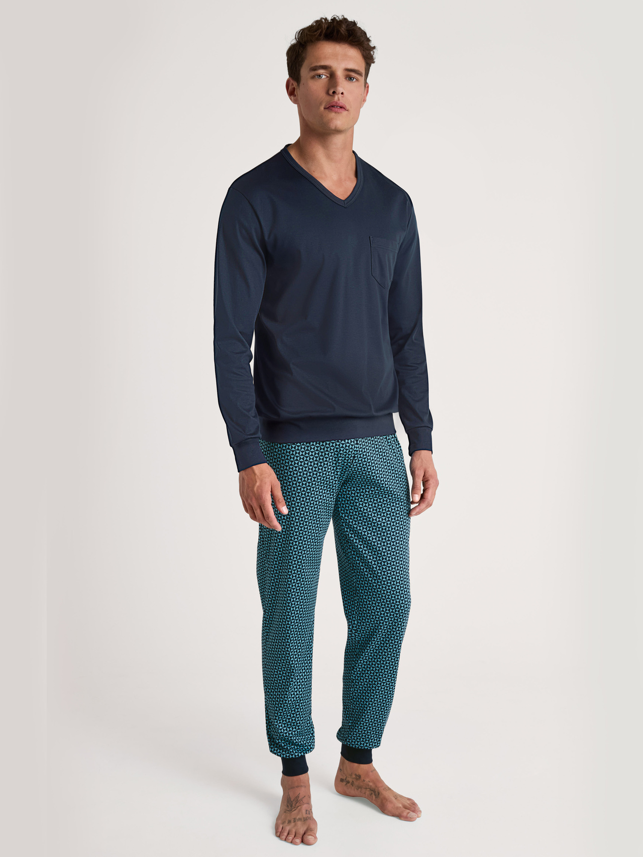 CALIDA Relax Streamline 1 Bündchen-Pyjamafür Herren, M, Türkis, Absoluter Komfort für jede Nacht