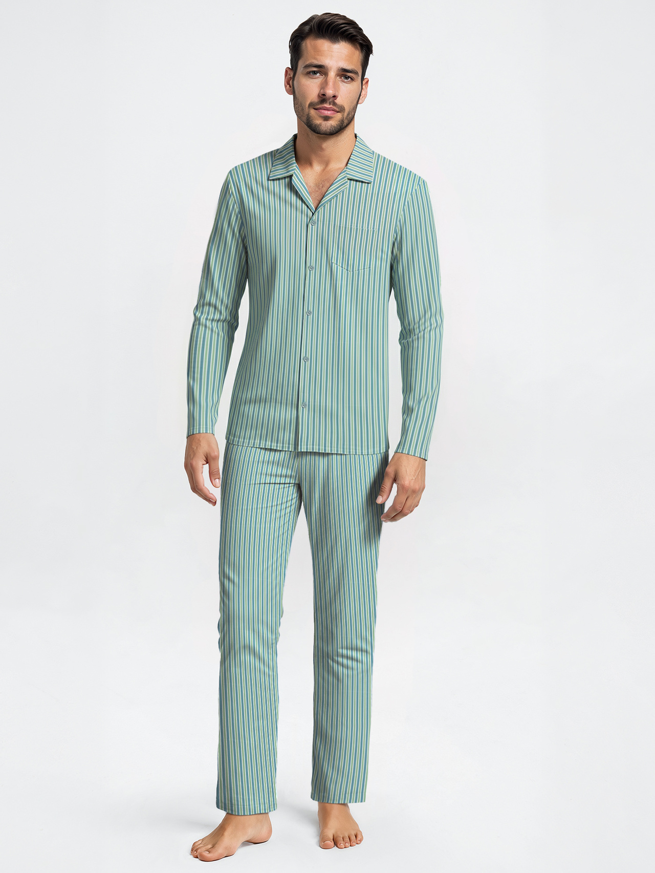 CALIDA Nightwear Xtra Pyjama mit Knöpfenfür Herren, XXL, Grün, Natürlich, weich & komfortabel – für erholsame Nächte