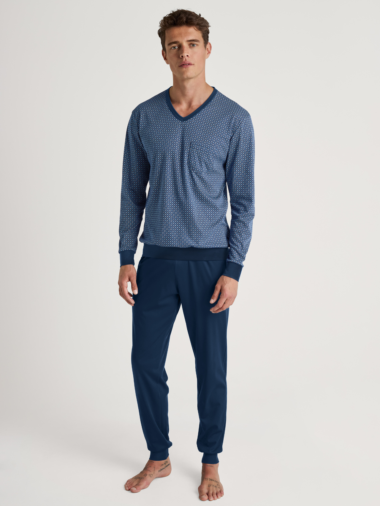 CALIDA Relax Choice 1 Bündchen-Pyjamafür Herren, XXL, Blau, Edelste Baumwolle für einen erholsamen Schlaf