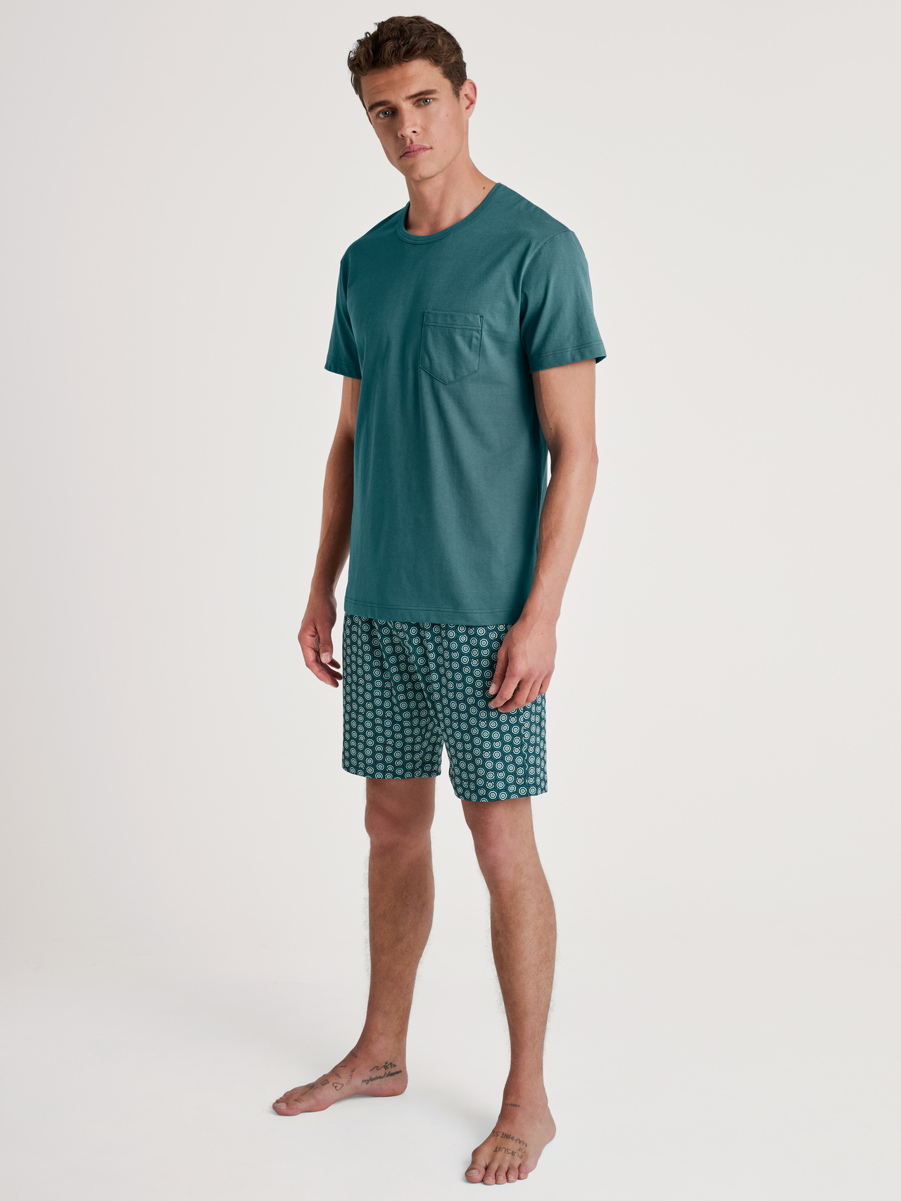 CALIDA Relax Imprint 3 Kurz-Pyjamafür Herren, S, Grün, Reine Baumwolle für entspannte Nächte