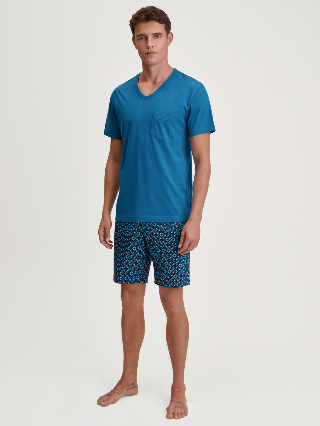 CALIDA Relax Imprint 2 Kurz-Pyjamafür Herren, S, Blau, Maskulin-sportlicher Komfort