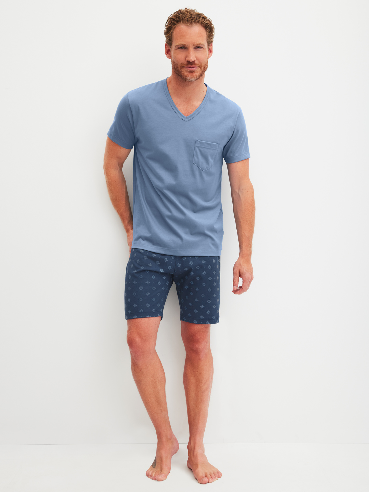 CALIDA Relax Imprint 2 Kurz-Pyjamafür Herren, M, Blau, Maskulin-sportlicher Komfort