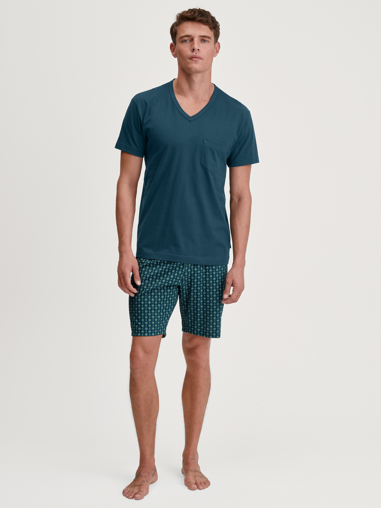 CALIDA Relax Imprint 3 Kurz-Pyjamafür Herren, XXL, Türkis, Maskulin-sportlicher Komfort