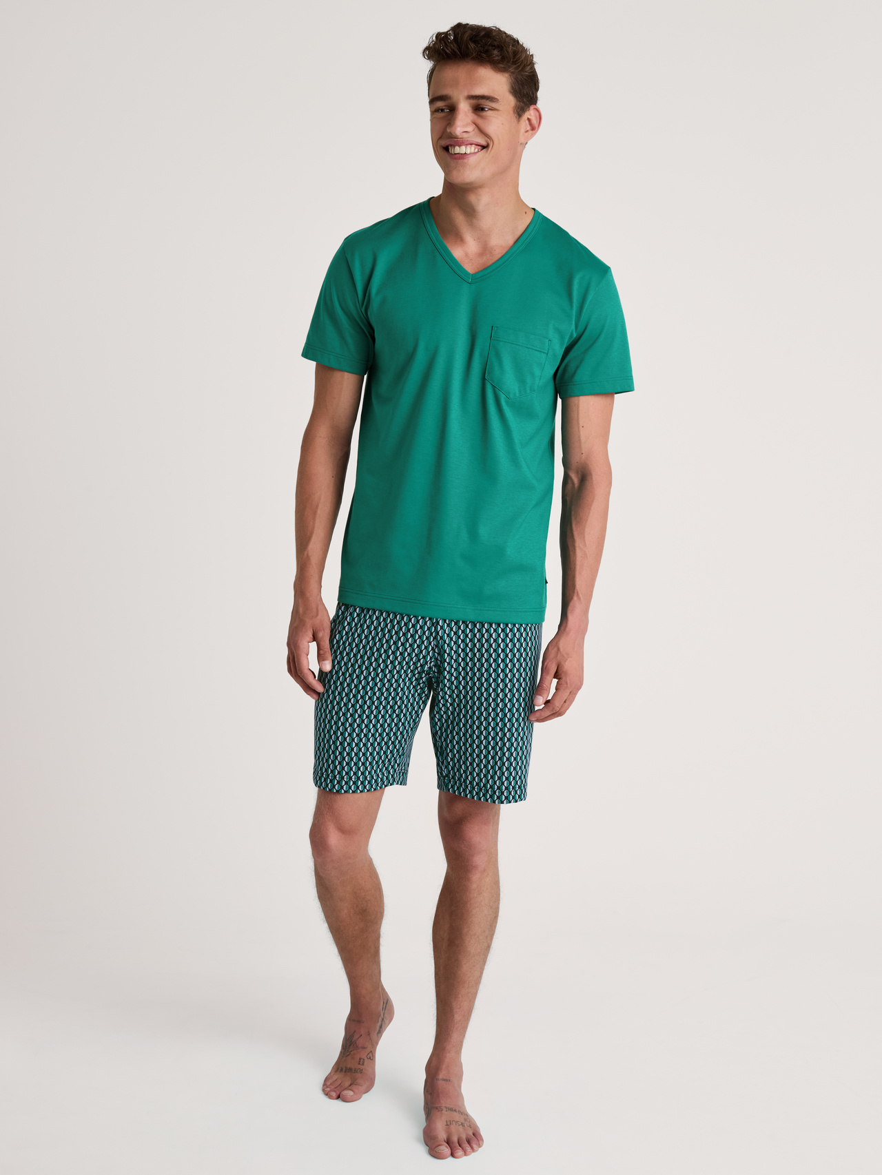 CALIDA Relax Imprint 2 Kurz-Pyjamafür Herren, XXL, Grün,Blau, Maskulin-sportlicher Komfort
