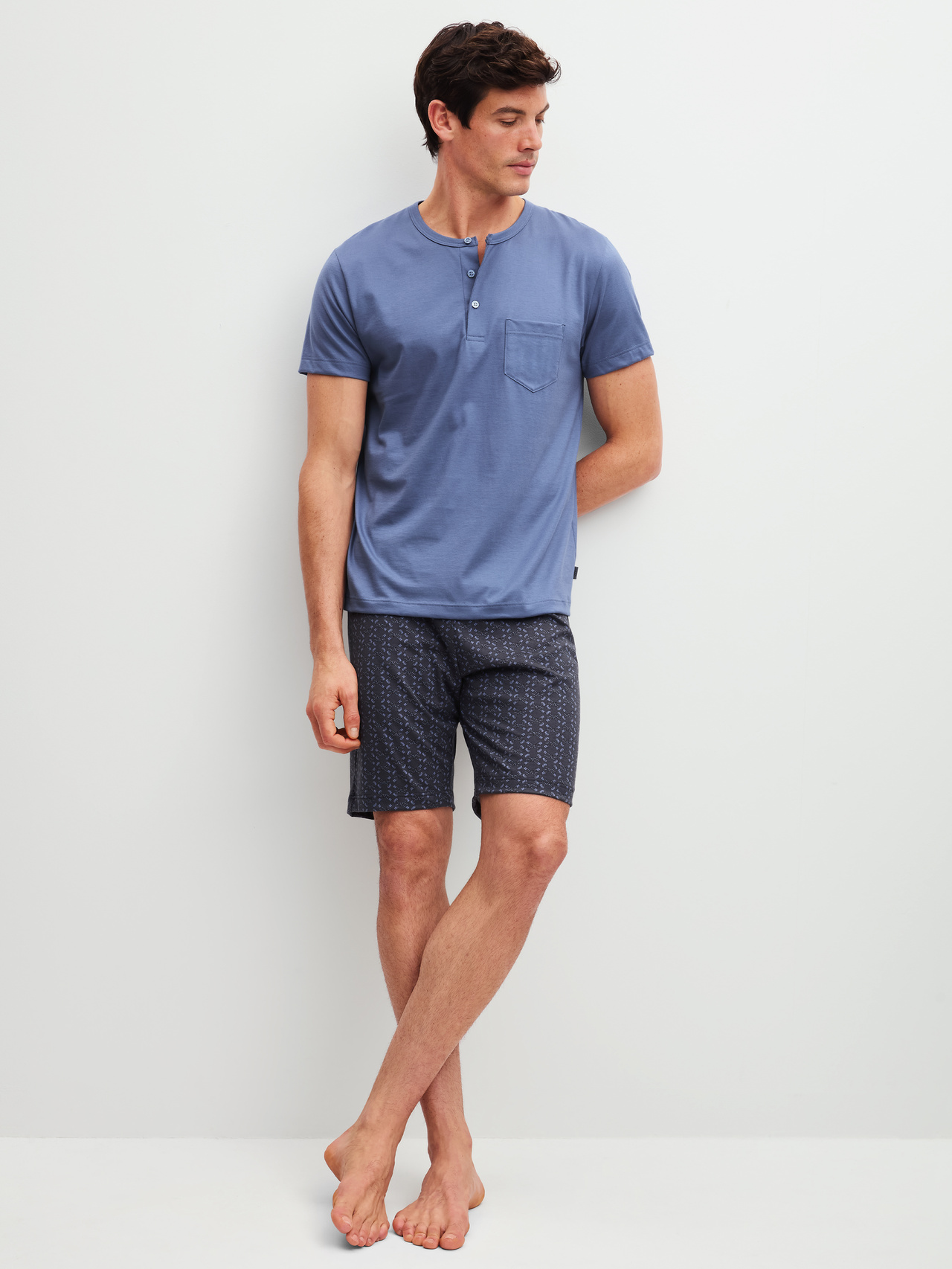 CALIDA Relax Imprint 1 Kurz-Pyjamafür Herren, S, Blau,Grau, Maskulin-sportlicher Komfort