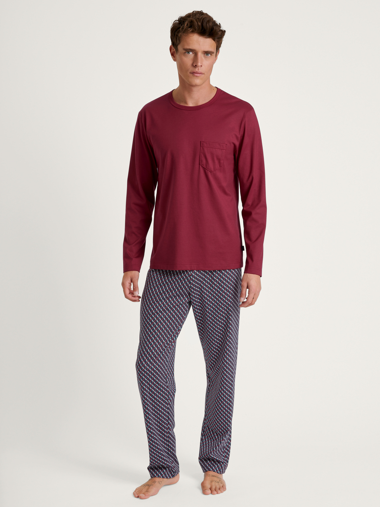 CALIDA Relax Imprint Pyjama, langfür Herren, XXL, Rot, Reine Baumwolle für entspannte Nächte