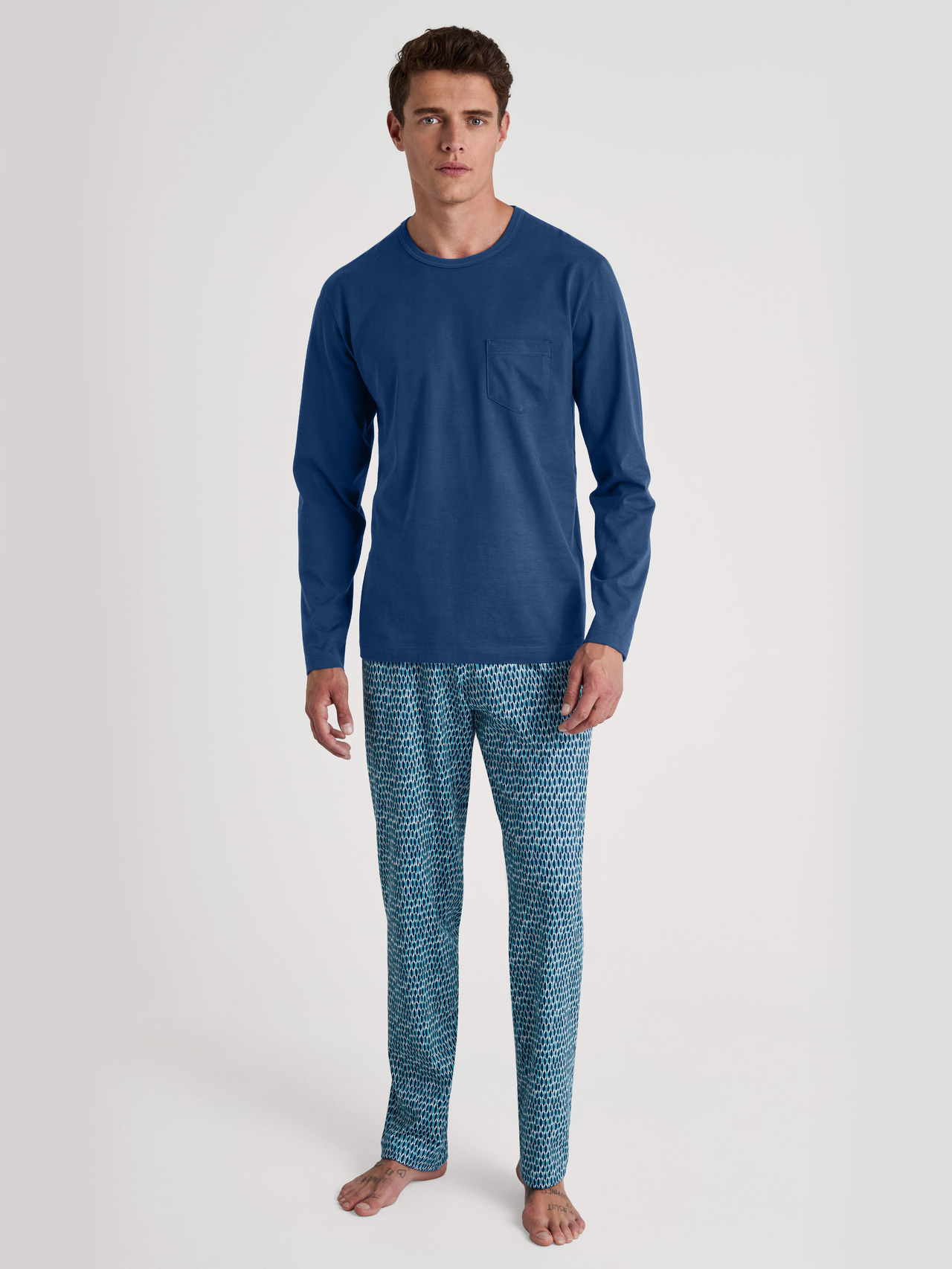 CALIDA Relax Imprint 1 Pyjama, langfür Herren, XL, Blau, Reine Baumwolle für entspannte Nächte