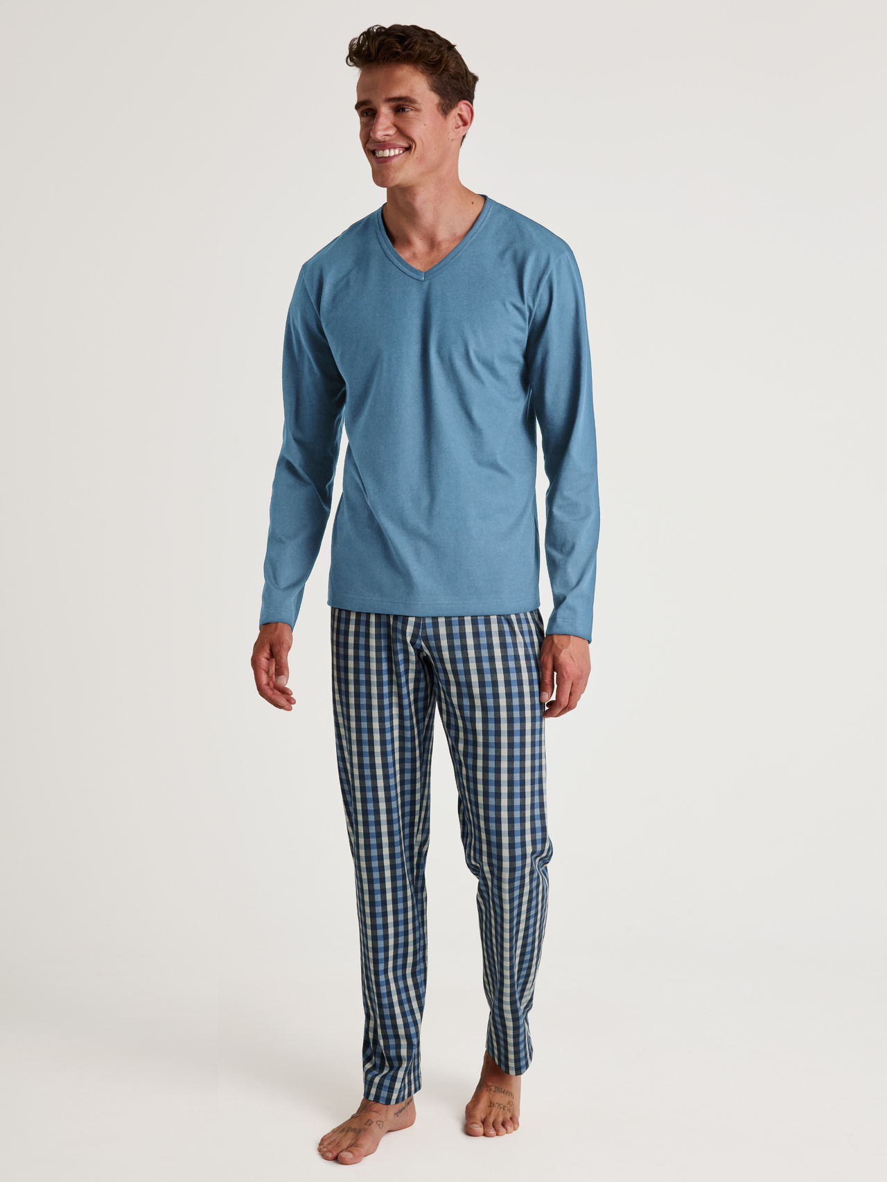 CALIDA Cotton Special Pyjama, langfür Herren, L, Blau, Cotton Special