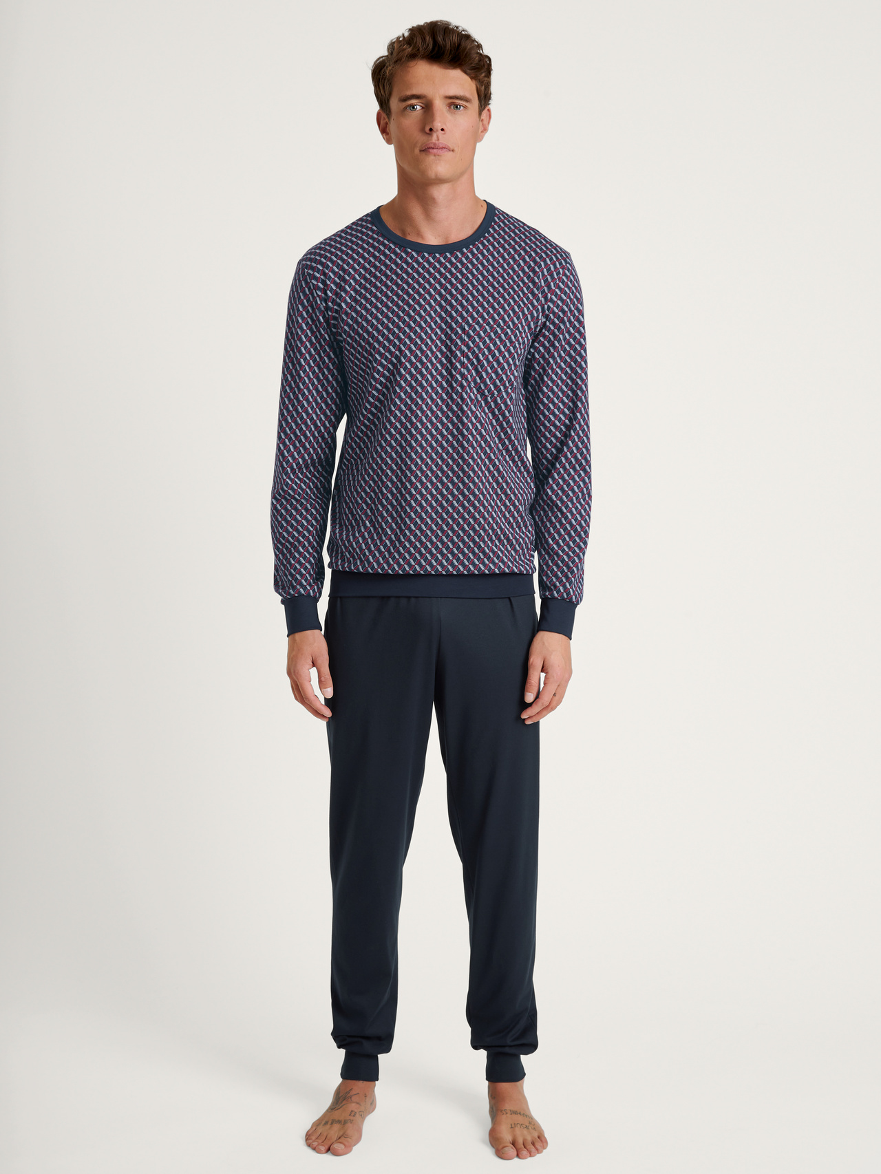 CALIDA Relax Imprint Bündchen-Pyjamafür Herren, L, Blau, Reine Baumwolle für entspannte Nächte