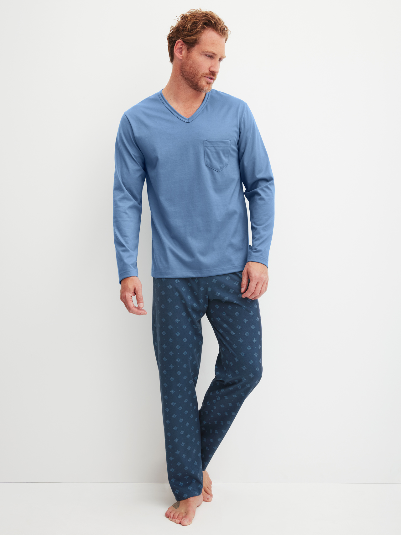 CALIDA Relax Imprint 2 Pyjama, langfür Herren, M, Blau, Maskulin-sportlicher Komfort