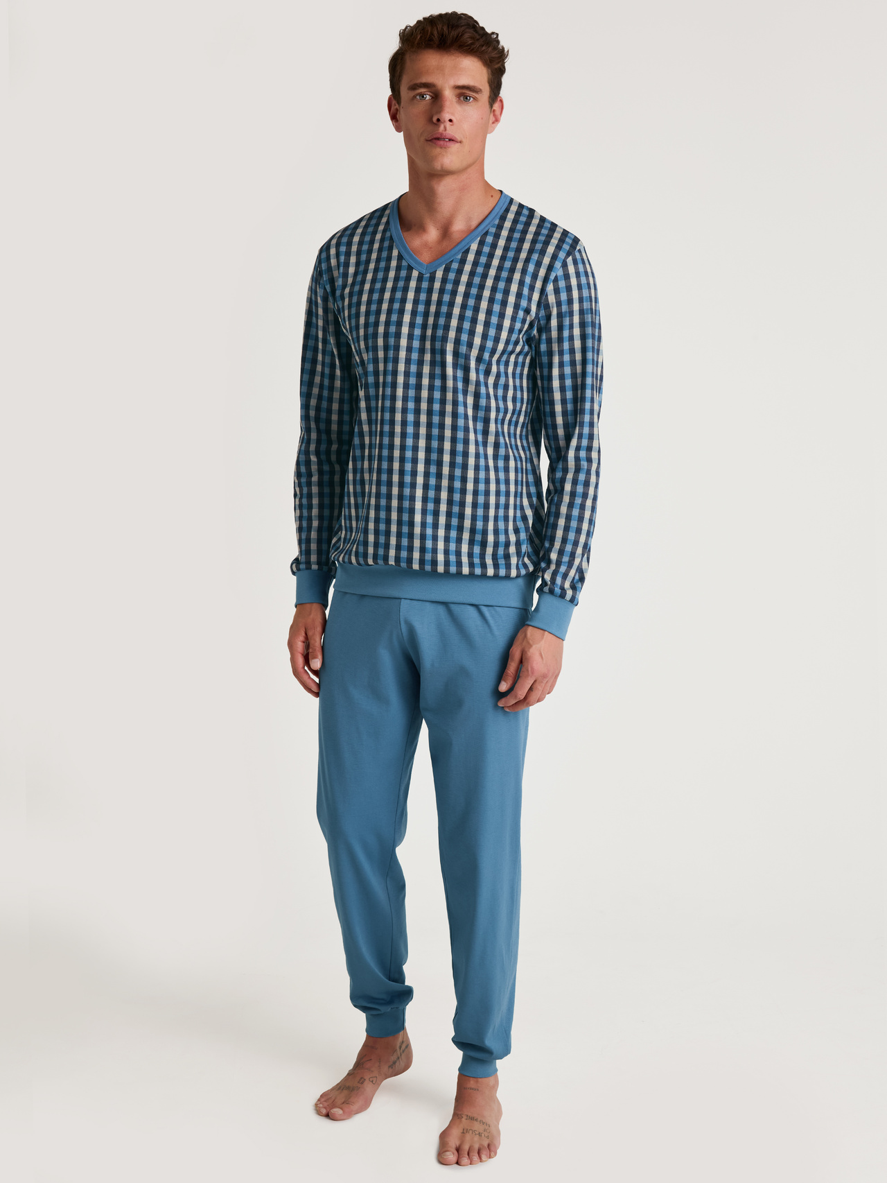 CALIDA Cotton Special Bündchen-Pyjamafür Herren, XXL, Blau, Cotton Special