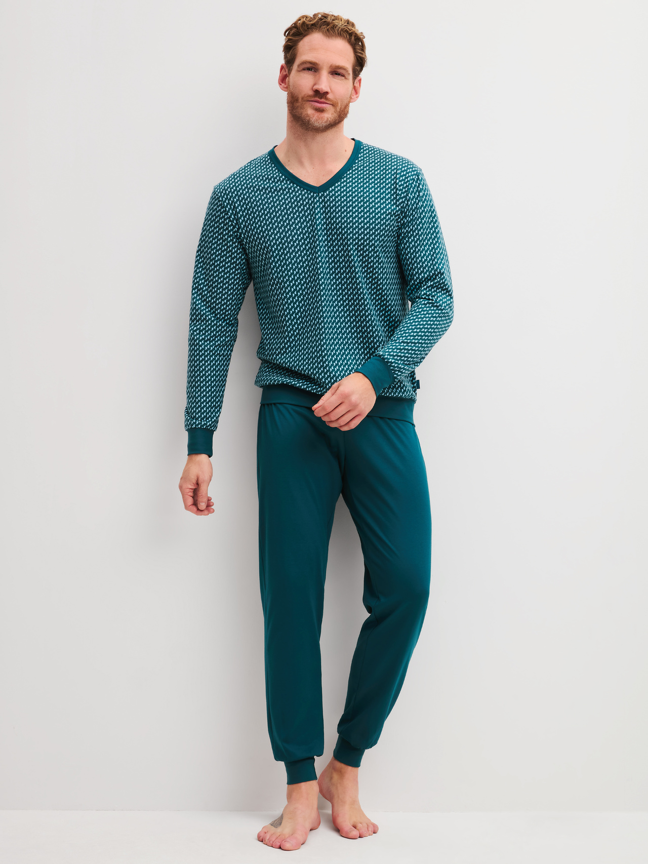 CALIDA Cotton Special Bündchen-Pyjamafür Herren, XXL, Blau, Cotton Special