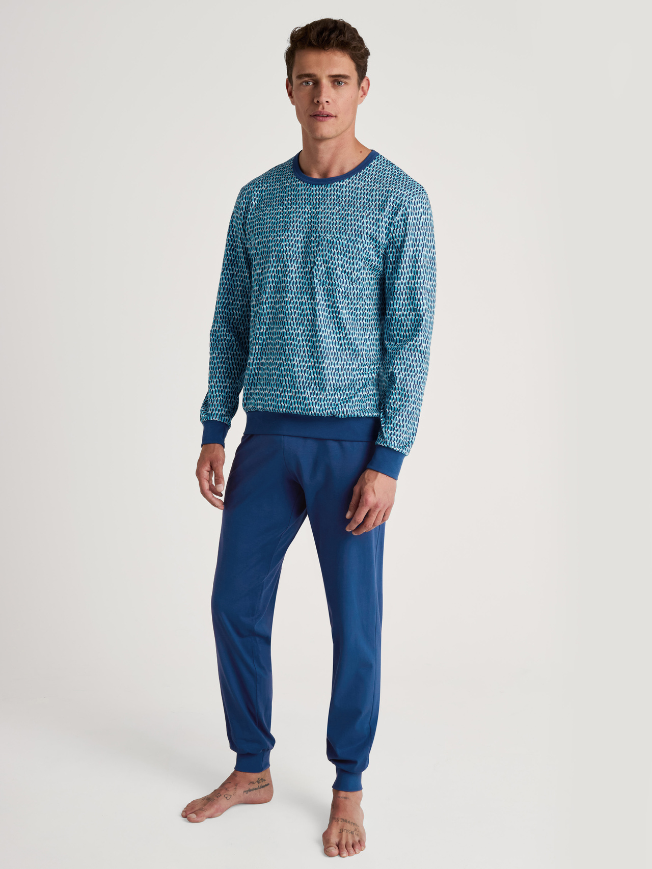 CALIDA Relax Imprint 1 Bündchen-Pyjamafür Herren, M, Blau, Reine Baumwolle für entspannte Nächte