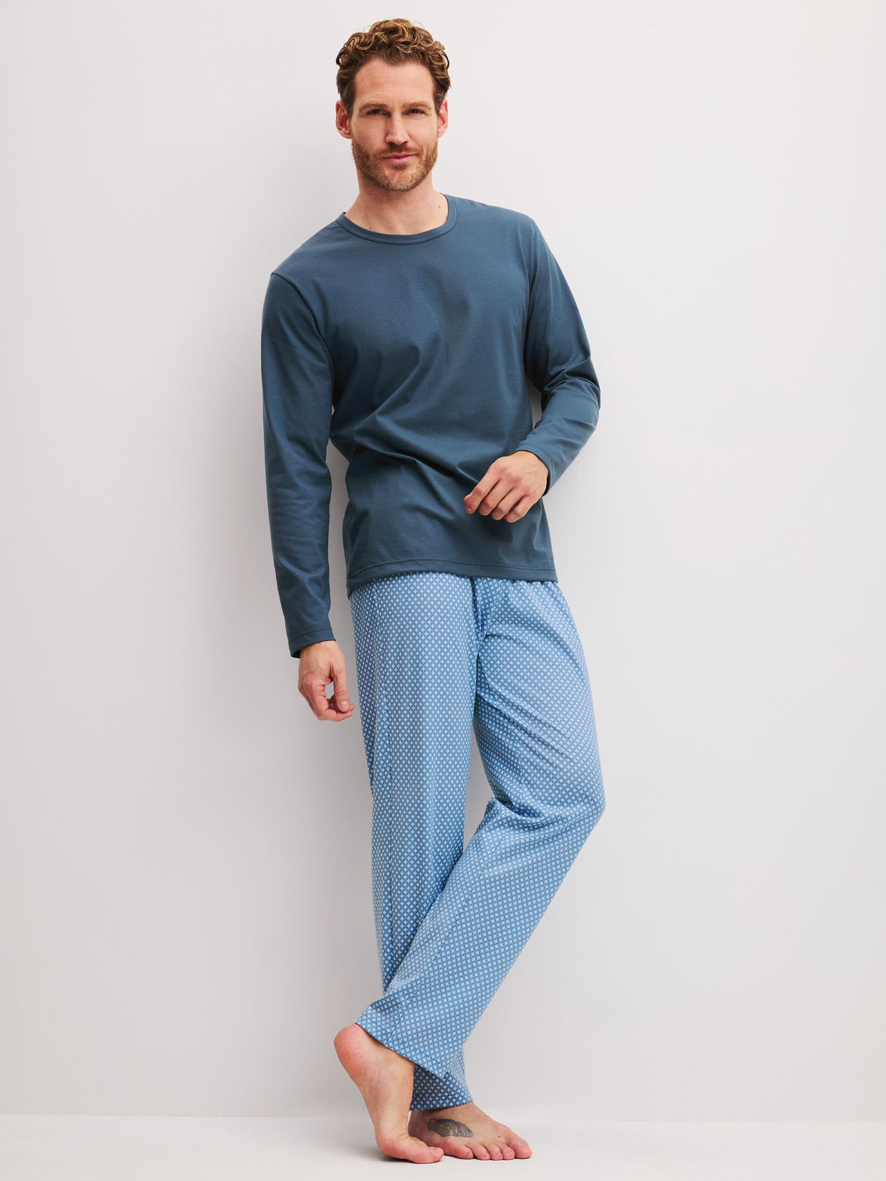 CALIDA Cotton Special Pyjama langfür Herren, L, Blau, Cotton Special