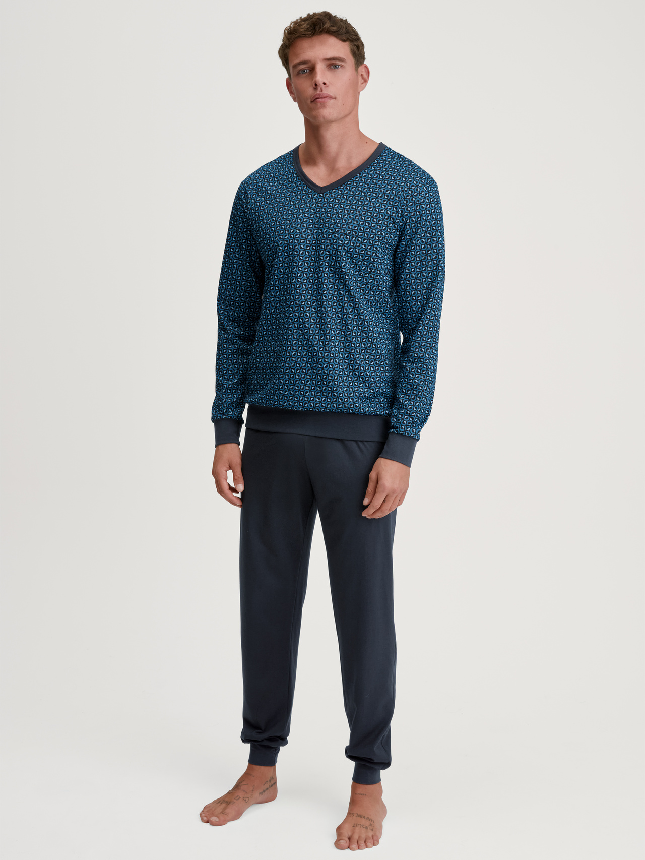 CALIDA Relax Imprint 2 Bündchen-Pyjamafür Herren, XXL, Blau, Maskulin-sportlicher Komfort