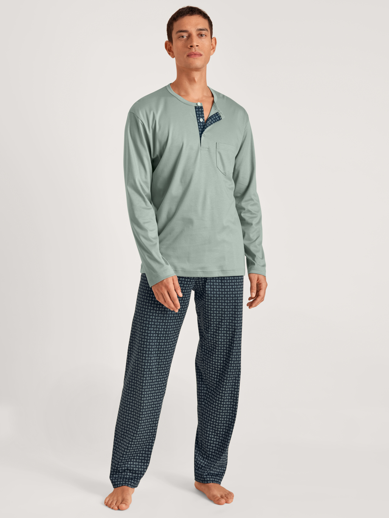 CALIDA Relax Selected 2 Pyjama, langfür Herren, S, Grau, Luxus-Gefühl