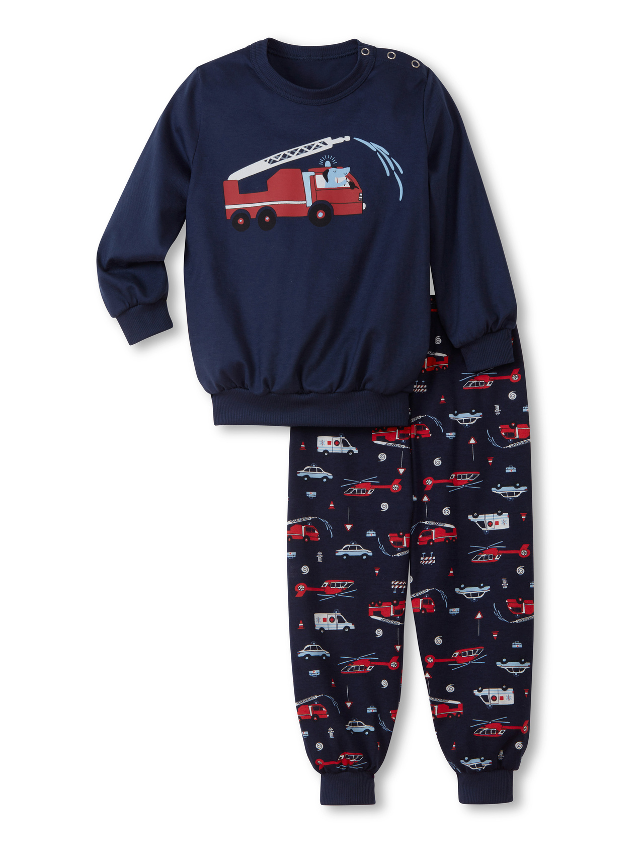 CALIDA Toddlers Fireman Kinder Bündchen-Pyjamafür Kinder, 80, Blau, Für kleine Feuerwehrmänner