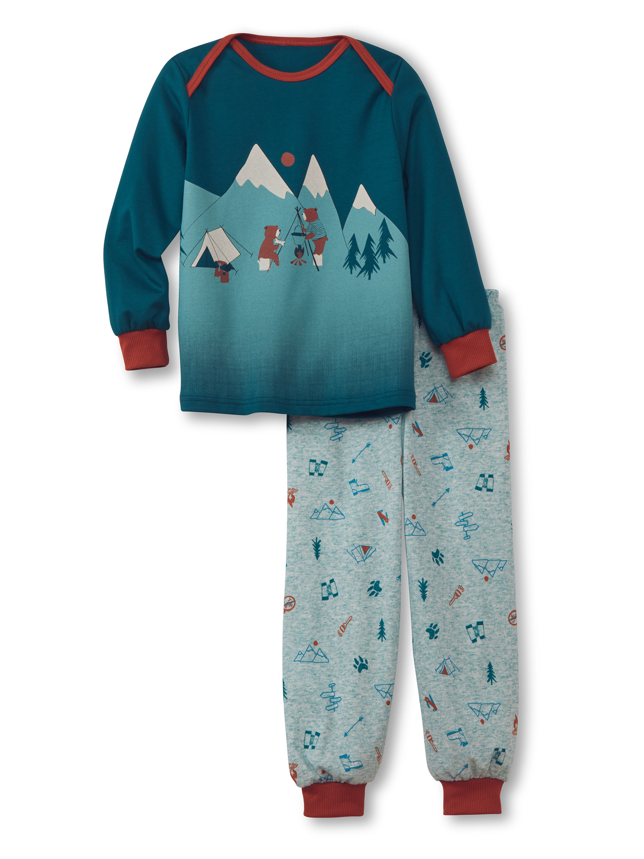 CALIDA Toddlers Scout Kinder Bündchen-Pyjamafür Kinder, 80, Türkis, Kleine Abenteurer