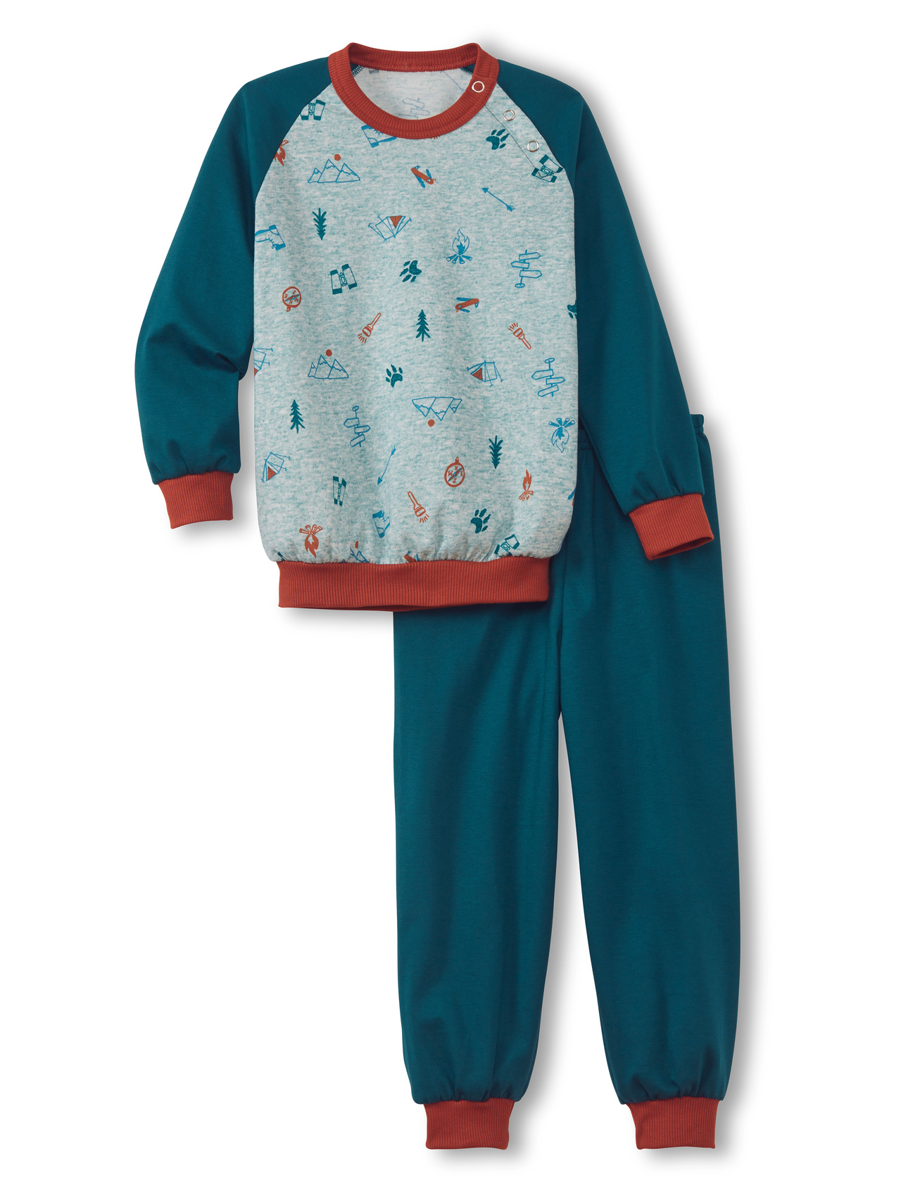CALIDA Toddlers Scout Kinder Bündchen-Pyjamafür Kinder, 92, Türkis, Kleine Abenteurer