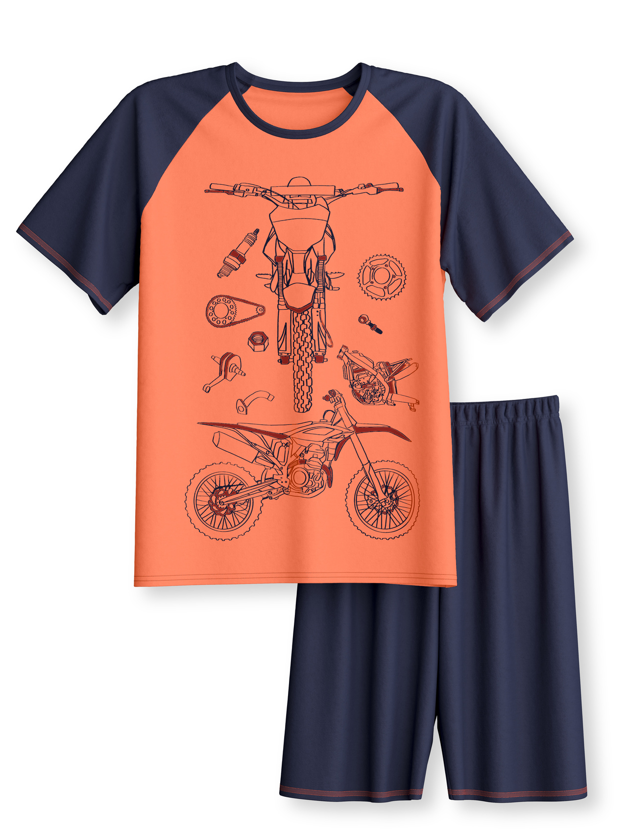 CALIDA Kids Sports Kurz-Pyjamafür Kinder, 128, Blau,Orange, Höchste Qualität für besten Tragekomfort