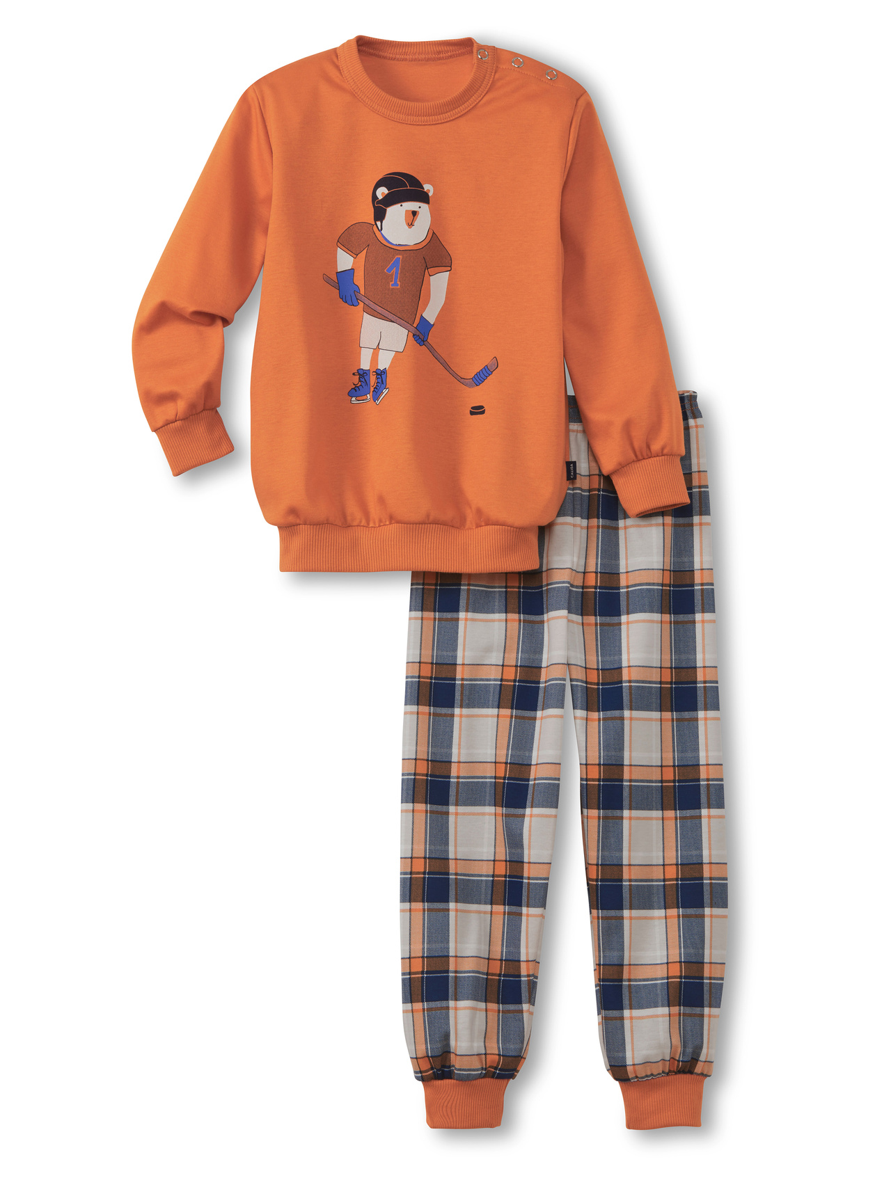 CALIDA Toddlers Hockey Kinder Bündchen-Pyjamafür Kinder, 80, Orange, Ab auf´s Eis