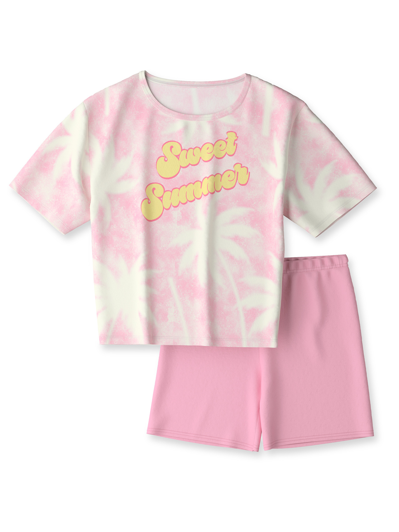 CALIDA Kids Palms Kurz-Pyjama aus reiner Bio-Baumwollefür Kinder, 128, Rosa, Höchste Qualität für besten Tragekomfort