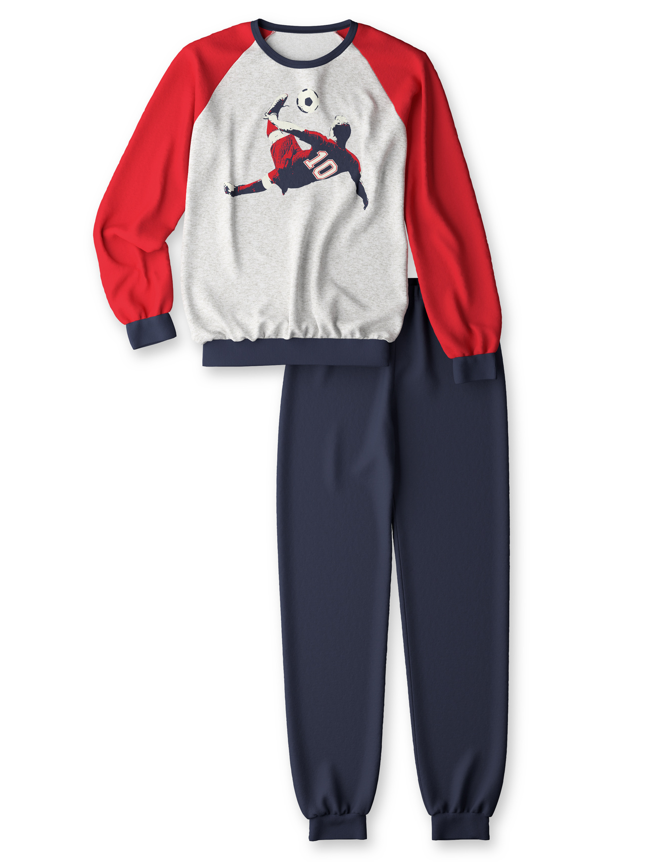 CALIDA Kids Soccer Bündchen-Pyjama aus reiner Bio-Baumwollefür Kinder, 164, Blau, Höchste Qualität für besten Tragekomfort