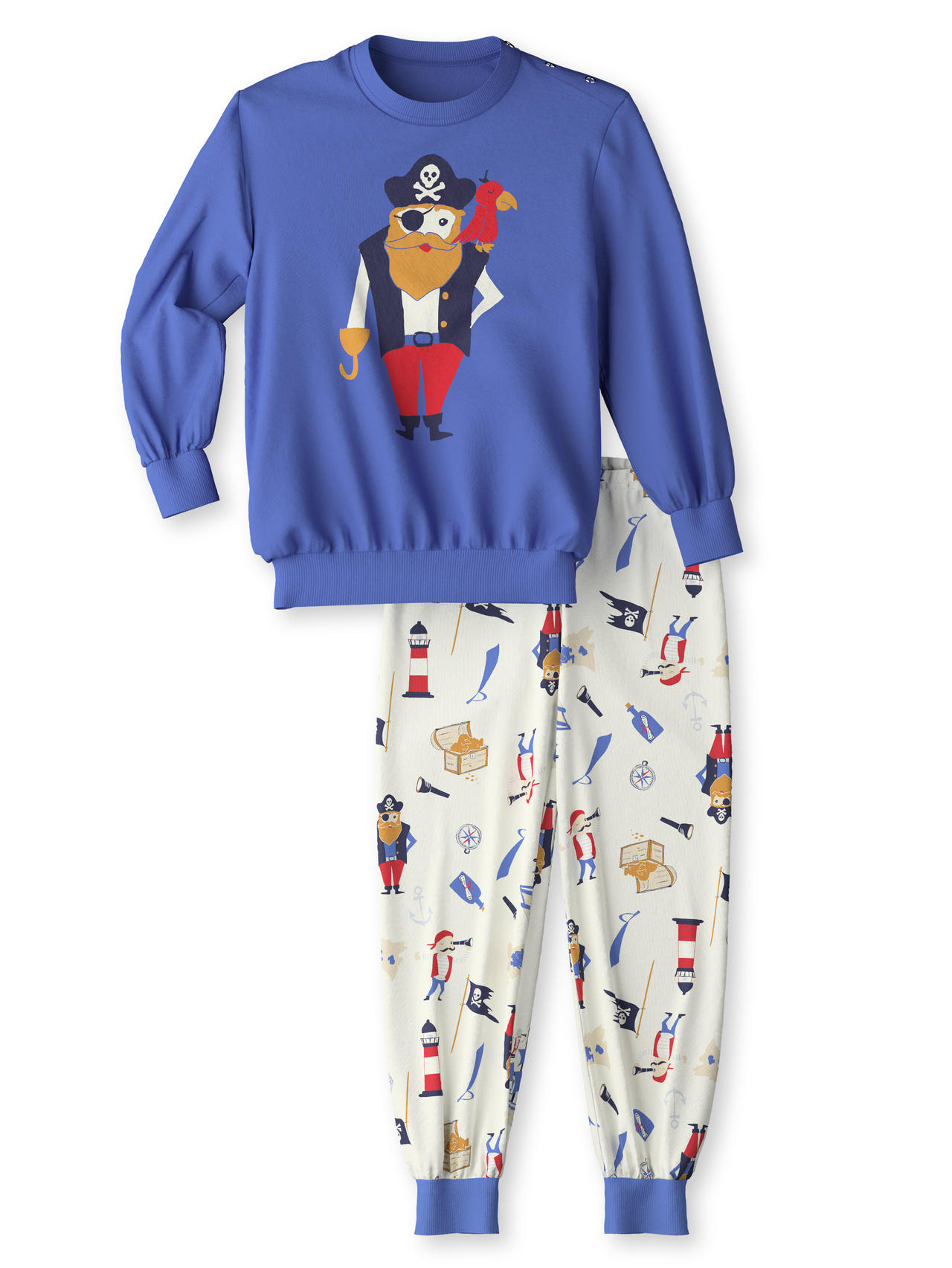 CALIDA Toddlers Pirates Bündchen-Pyjama aus reiner Bio-Baumwollefür Kinder, 104, Violett, Höchste Qualität für besten Tragekomfort