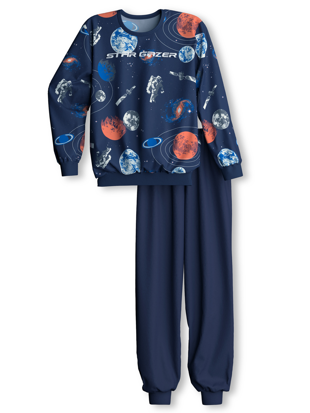 CALIDA Kids Space Bündchen-Pyjamafür Kinder, 164, Blau, Höchste Qualität für besten Tragekomfort