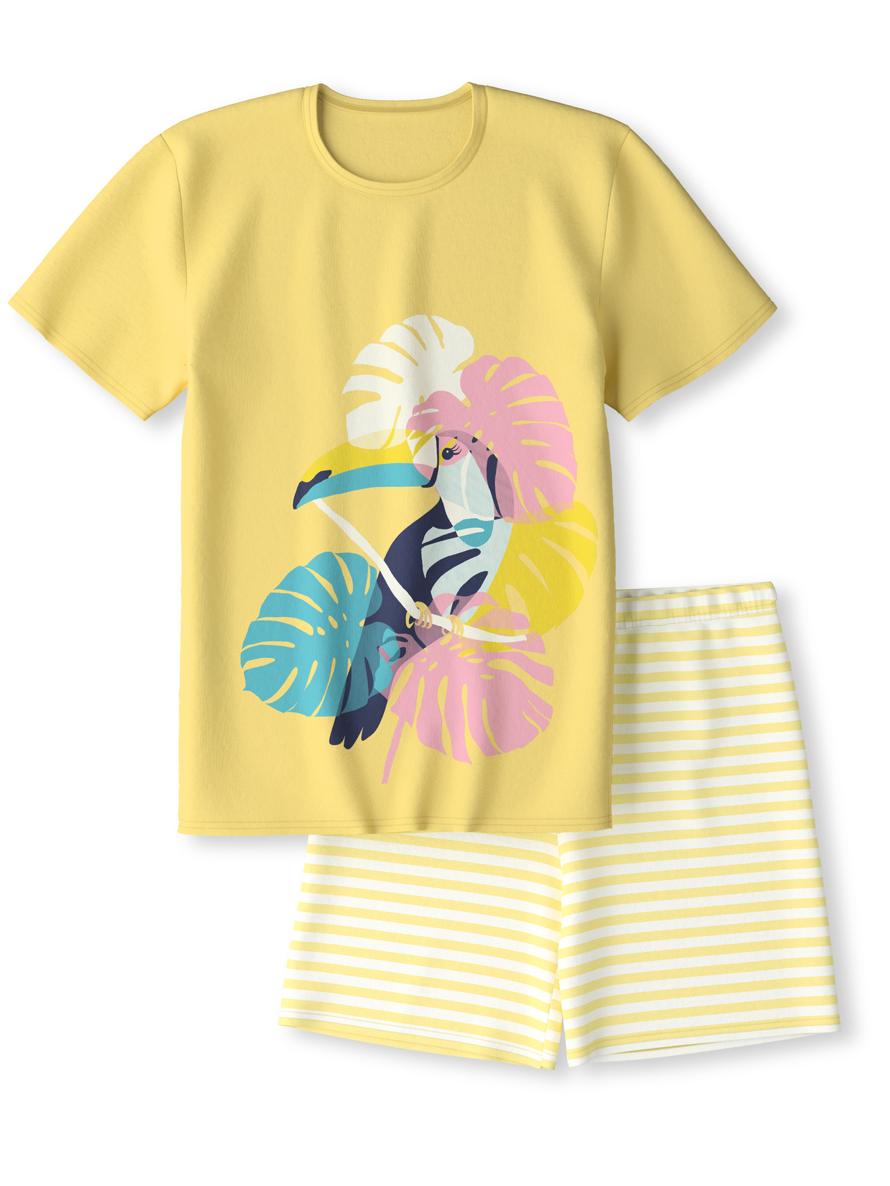 CALIDA Kids Tucan Kurz-Pyjama aus reiner Bio-Baumwollefür Kinder, 128, Gelb, Höchste Qualität für besten Tragekomfort