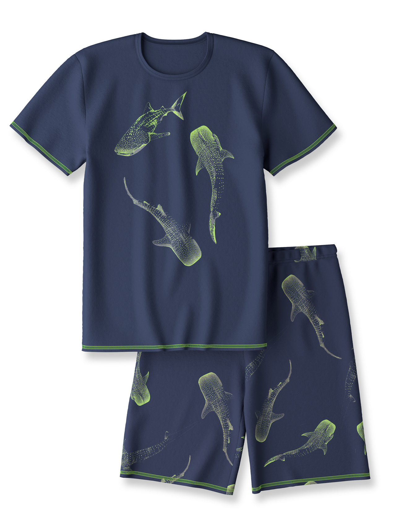 CALIDA Kids Shark Kurz-Pyjama aus reiner Bio-Baumwollefür Kinder, 128, Blau, Höchste Qualität für besten Tragekomfort