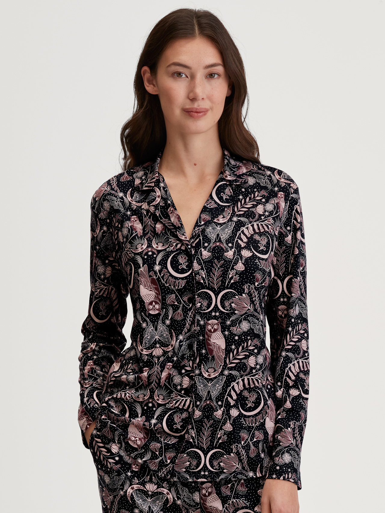 CALIDA Favourites Seduction Langarm-Shirt mit Knöpfen aus TENCEL Modal und Seide für Damen, M, Schwarz, Mix & Match: elegant, romantisch & verträumt