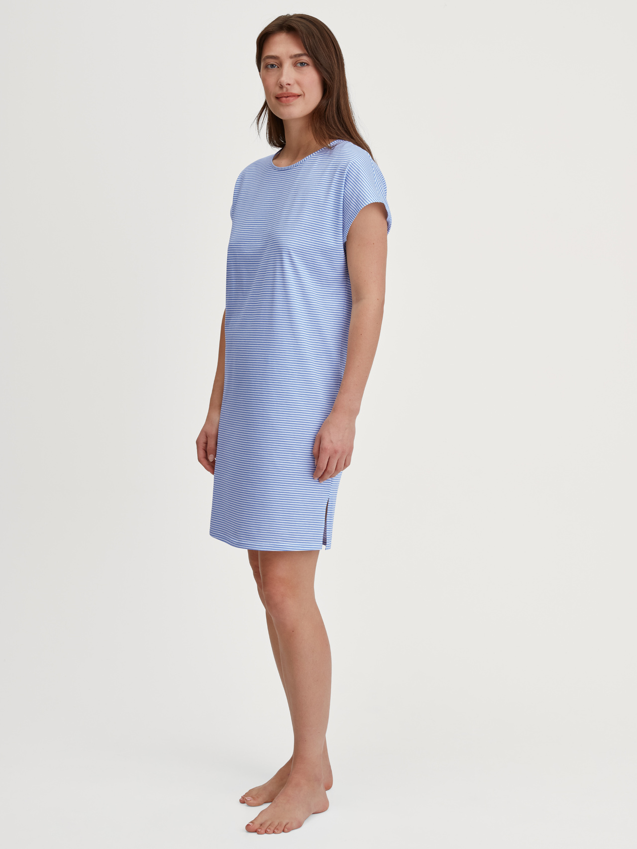 CALIDA Lovely Nights Short-Sleeve Nightdress – 95 cm Length for Women, M, Blue