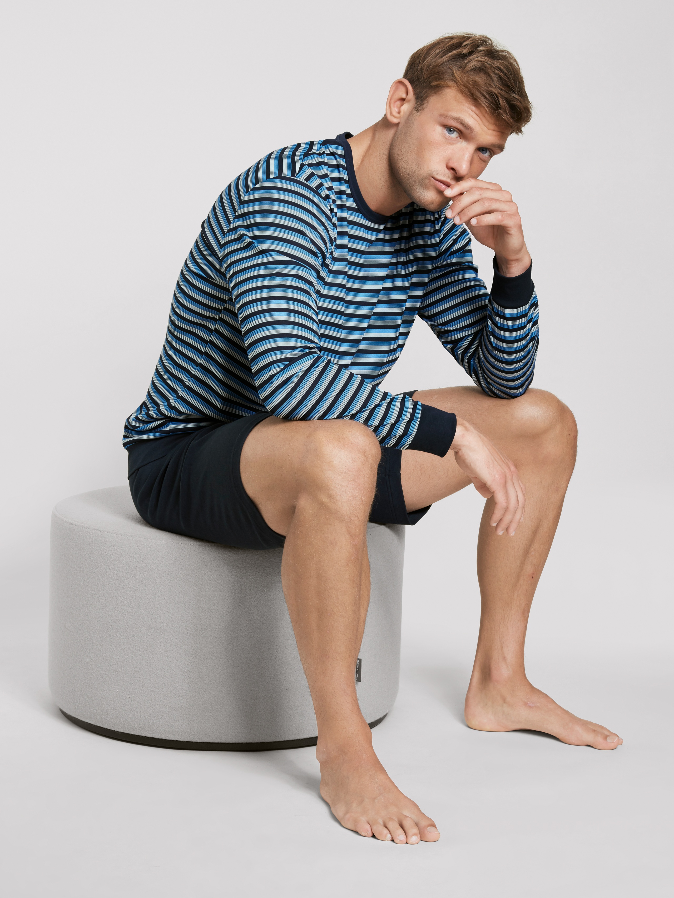 Herren Schlafanzug Set Baumwolle | Langarm Pyjama Mit Tasche | Bequemer Hausanzug Männer