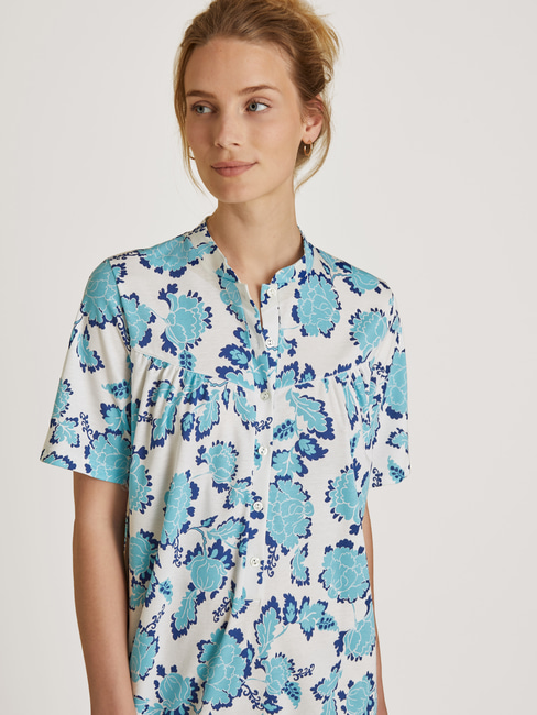 CALIDA Soft Cotton Kurzarm-Nachthemd mit Stehkragen, Länge 110 cm